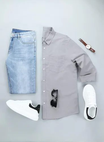 Vista 8 de JMIERR Camisa de vestir de manga larga con botones y lino de algodón para hombre