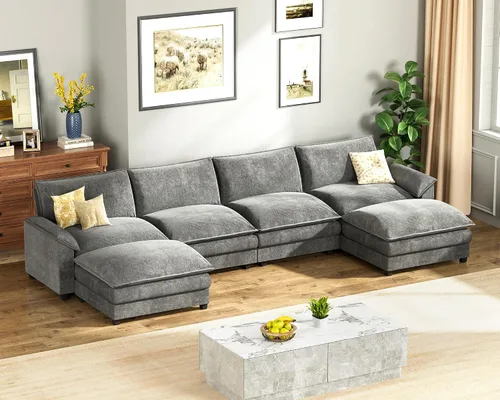 Vista 30 de Homall Sofá Seccional Modular de 80", Sofá Biplaza con Cojín de Doble Capa, Combinación DIY de Chenille Profundo Sofá Nube de 2 Asientos para Sala