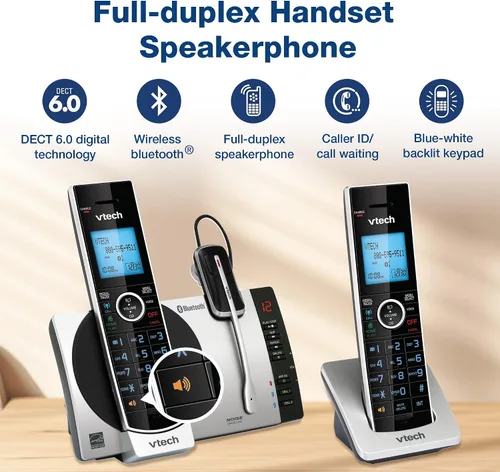 Vista 3 de VTech DS6771-3 DECT 6.0, teléfono inalámbrico desplegable con conexión a Cell, Siri y Google Now Access, plateado/negro, 2 teléfonos inalámbricos