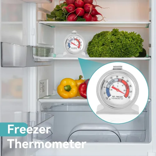 Vista 7 de Termómetro para refrigerador, termómetro de nevera de acero inoxidable para horno/parrilla, termómetro para congelador, medidor de temperatura