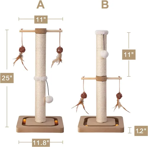 Vista 3 de PEEKAB Poste rascador para gatos de alta calidad, rascadores de sisal con juguetes interactivos de seguimiento, rascador vertical para gatos