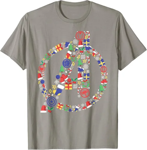 Vista 32 de Marvel Avengers A Logo Symbol Holiday Christmas Icons Camiseta, Negro