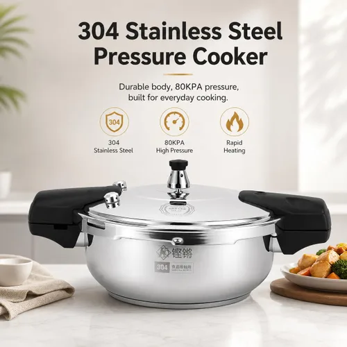 Vista 2 de Olla a presión de la estufa 28CM 80KPA olla de cocina de acero inoxidable Olla a presión de acero inoxidable 304 con presión de 80KPA para cocción