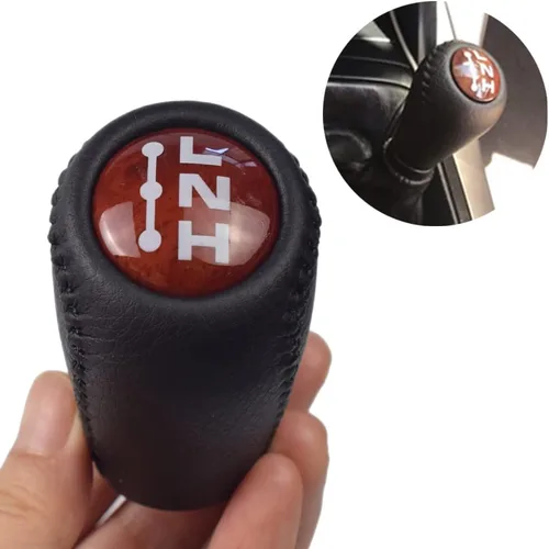 Vista 4 de Pomo automático de cuero con palanca de cambios de madera para Toyota Prado 120 2003 2004 2005 2006 2007 2008 2009 (3 velocidades)
