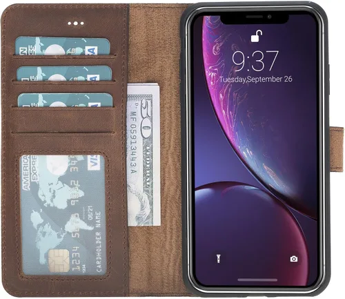 Vista 16 de HARDISTON Compatible con iPhone 7 Plus / 8 Plus Funda Cartera, Hecha a Mano de Cuero Genuino, Funda Magnética Desmontable con Tapa Abatible