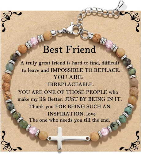 Vista 9 de Pulsera de onda/lazo/cruz para mujer, coloridas pulseras de cuentas de piedra natural, regalo único de amistad para mejor amiga, hermana, mejor