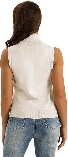 Vista 4 de Spicy Sandia Suéter ajustado sin mangas de punto de cuello alto elástico para mujer