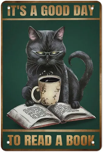 Vista 14 de AMOGHASIDDHI Cartel de metal con diseño de gato negro con consejos divertidos de animales, póster de metal vintage de aluminio de 8 x 12 pulgadas