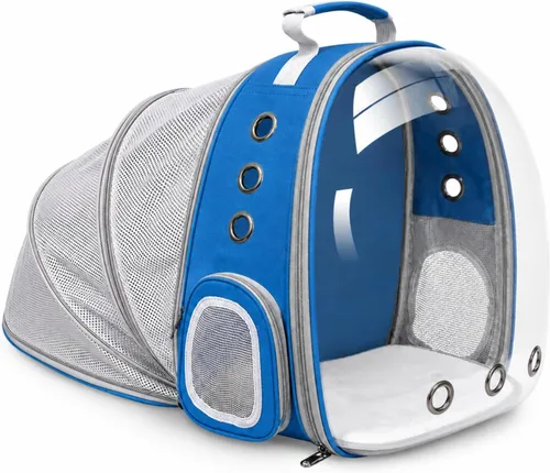 Vista 19 de Mochila expandible para gatos y perros, mochila de viaje para mascotas con ventana de burbujas con malla transpirable, estructura anticolapso, Negro