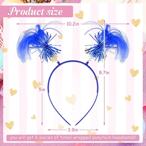 Vista 2 de WILLBOND 6 diademas con pompones envueltas en oropel, accesorios para el cabello para la semana del espíritu, carnaval, despedida de soltera