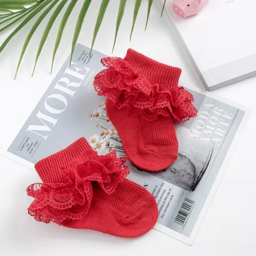 Vista 3 de BQUBO - Calcetines para bebés y niñas calcetines de encaje con volantes calcetines para recién nacidoniños pequeños calcetines con ojales calcetines