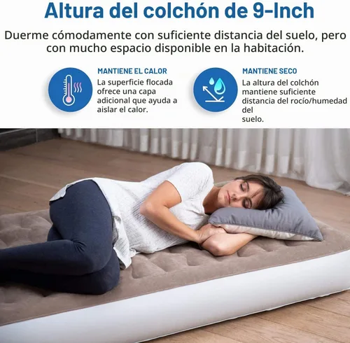 Vista 6 de Etekcity Colchón de aire mejorado de tamaño individual para campamento, cama inflable, colchón inflable elevado con bomba recargable para invitados