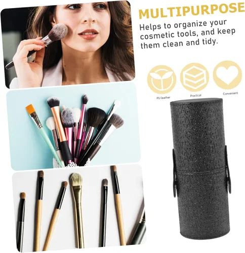 Vista 6 de Angoily 3 unids elegante diseño de textura bloqueable cepillo de maquillaje titular tapa portátil cepillo cosmético almacenamiento caso