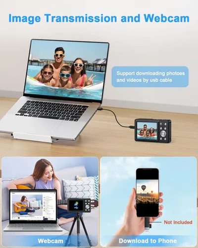 Vista 7 de Cámara digital 4K, cámara compacta de punto y disparo con enfoque automático, cámara dual, flash, zoom 16X, tarjeta de 32GB, cámaras de 64MP