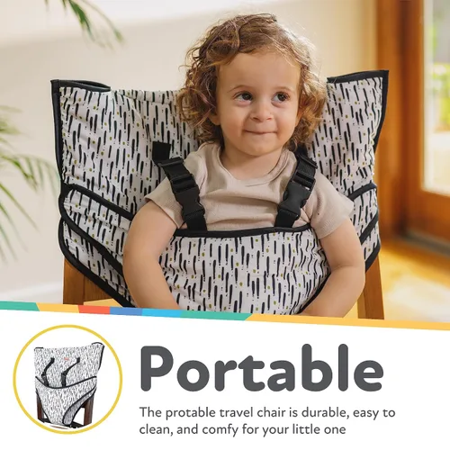 Vista 4 de Nuby On The Go Silla de viaje portátil para bebés y niños pequeños, correas ajustables de seguridad de 5 puntos, más de 6 meses, se pliega en una