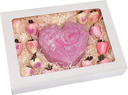 Vista 3 de RIFMEAE Cajas para galletas, cajas de panadería blancas de 14 x 10 x 2.5 pulgadas con ventana, cajas de dulces de despliegue automático, cajas