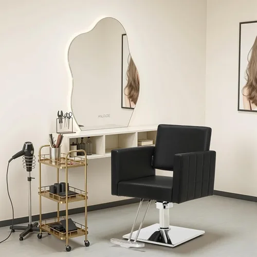 Vista 2 de Silla BarberPub para estilista de salón, silla de peluquería hidráulica, altura ajustable, cuero PVC, giro de 360 grados, barbería, salón en casa