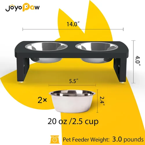 Vista 2 de Cuencos elevados para perros, cuenco elevado de bambú para perros y gatos pequeños, con 2 cuencos de acero inoxidable