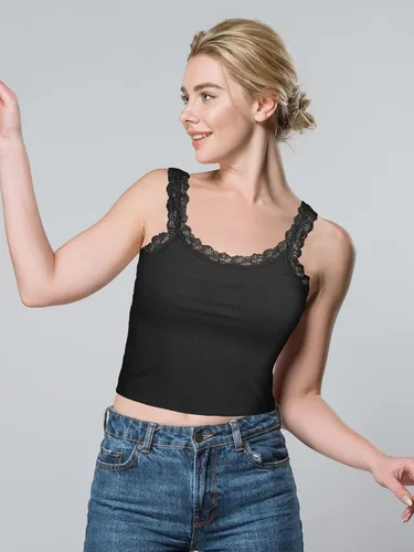 Vista 7 de Sintege Camiseta sin mangas de encaje para mujer, 3 piezas, camisola de encaje, sin mangas, con ribete de encaje, Y2K