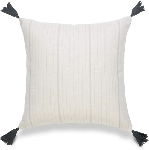Vista 9 de Hofdeco Funda de almohada decorativa neutra solamente, para sofá, sofá o cama, borla a rayas gris oscuro, 20 x 20 pulgadas