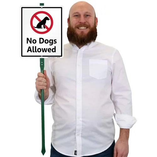 Vista 3 de SmartSign Letrero LawnBoss® con texto en inglés "No Dogs Allowed", letrero de aluminio de 10 x 12 pulgadas con estaca de 3 pies