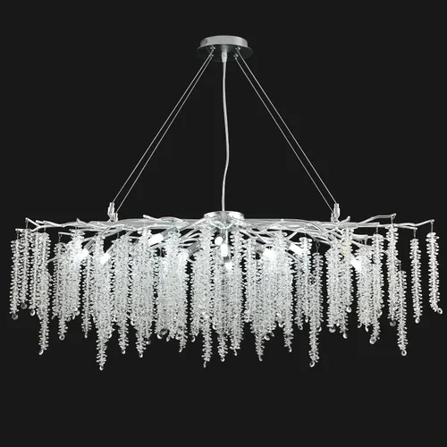 Vista 19 de Lámpara de araña moderna de cristal en forma de gota de lluvia, lámpara lineal negra rectangular de 40' de la serie Art Deco con forma de rama