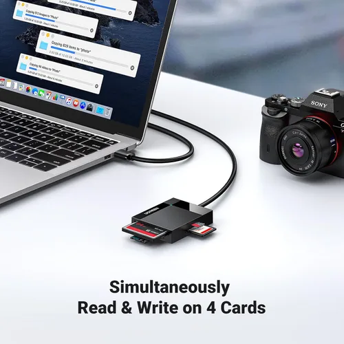 Vista 5 de UGREEN SD lector de tarjetas USB 3.0; adaptador Hub 5Gbps; lee 4 tarjetas simultáneamente; CF, CFI, TF, SDXC, SDHC, SD, MMC, Micro SDXC, Micro SD