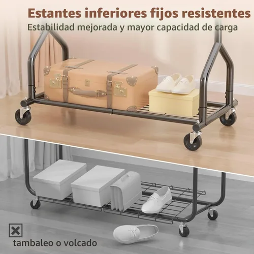 Vista 6 de EAGMAK Perchero de ropa resistente con capacidad de carga de 192 kg, perchero enrollable con estantes, colgador de ropa ajustable de metal