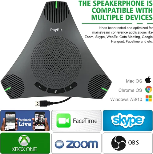 Vista 7 de Altavoz USB con doble concentrador, micrófono omnidireccional para sala de conferencias, altavoces de computadora con micrófono para oficina