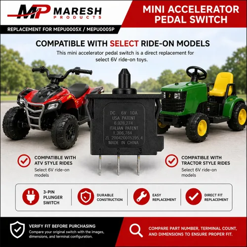 Vista 4 de MP Maresh Products Mini interruptor de pedal acelerador de repuesto para MEPU0005X/MEPU0005P, interruptor de pie de émbolo de 3 pines, aprox. 1.28 x