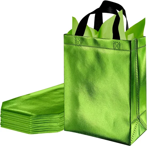 Vista 7 de BLEWINDZ 9 Piezas Bolsas de Regalo Medianas con Papel de Seda – Bolsas de Regalo Verdes Reutilizables Brillantes - Ideales como Bolsa de Golosinas