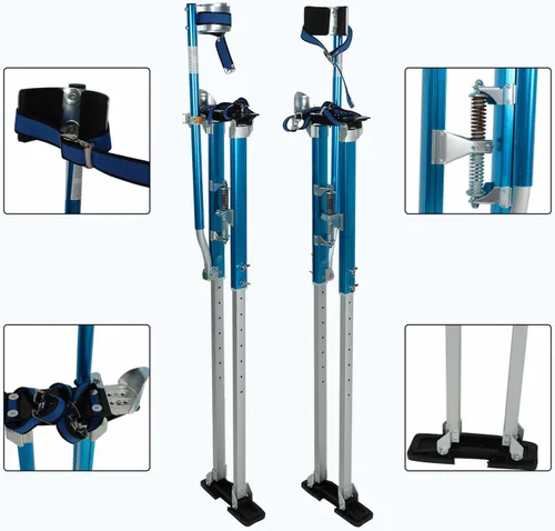 Vista 5 de Zancos de Paneles de Yeso Negros de 36"-50" Pulgadas Herramienta de Aluminio con Rodilleras Protectoras Portátiles Ajustables para Pintor Caminando
