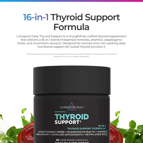 Vista 2 de Livingood Daily Paquete de apoyo para la tiroides - Suplemento completo para la tiroides más soporte suprarrenal y cortisol
