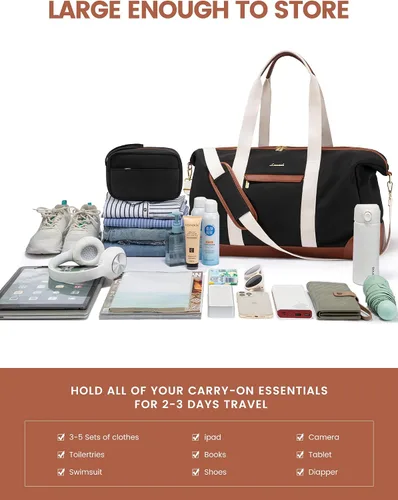 Vista 7 de LOVEVOOK Bolsa de viaje para mujer, bolsas de fin de semana, Negro -, Casual