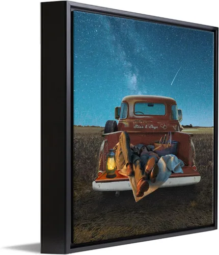 Vista 7 de Personal-Prints Stargazers - Arte romántico personalizado para pared, personalizado con tus nombres en el clásico Chevy 1954, aniversario, boda
