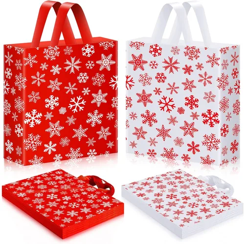 Vista 7 de Zhanmai 200 bolsas de plástico de Navidad reutilizables con asas de 10 x 13 pulgadas para suministros de fiesta de Navidad (estilo clásico)