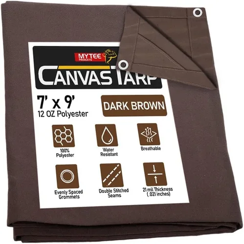 Vista 55 de Mytee Products Lona de lona marrón oscuro de 6 x 8 pies de 12 onzas, resistente al agua y transpirable, lonas resistentes, cubierta de lona