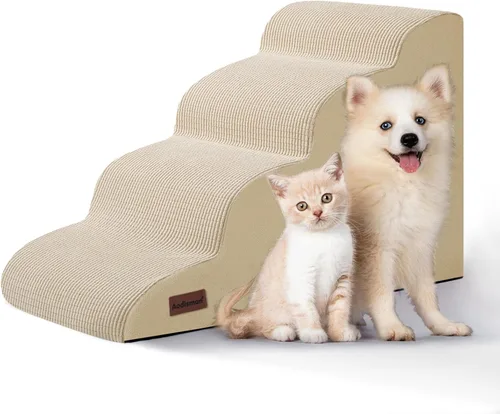 Vista 14 de Aodisman Escaleras para perros y gatos pequeños,Rampa para mascotas de 3 Beige