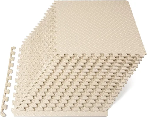 Vista 11 de ProsourceFit - Tapete de ejercicio tipo rompecabezas de ½ pulgada, losetas de espuma EVA entrelazadas para gimnasio en casa, para niños, crema, 24 x