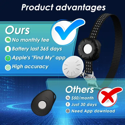 Vista 2 de Rastreador de gatos, collar con hebilla elástica de seguridad, funciona con cualquier collar, rastreador GPS para gatos, compatible con Apple Find