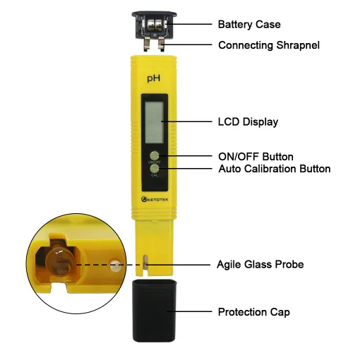 Vista 3 de KETOTEK Medidor digital de pH para agua, medidor de pluma de pH con ATC, probador de pH con rango de medición de 0.00-16.00ph para agua potable