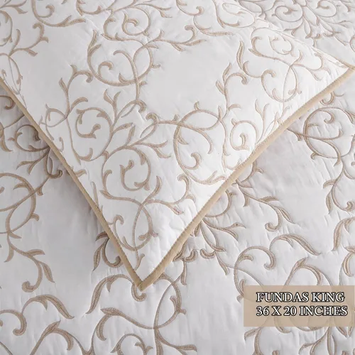 Vista 4 de Querencia Colcha de Algodón Tamaño King – Colcha Bordada de Algodón Beige Tostado Sobrecama, Ropa de Cama Toile de Campo Francés, Juego de Sobrecama