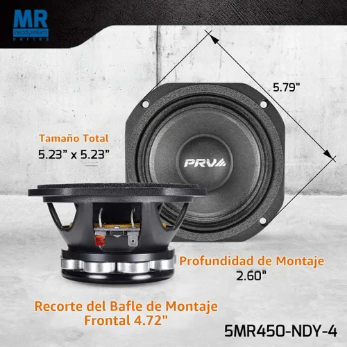 Vista 3 de PRV AUDIO 5MR450-NDY-4, Altavoz de rango medio de 5 pulgadas, imán de neodimio de gama alta, 4 ohmios, 450 vatios, altavoz de audio profesional
