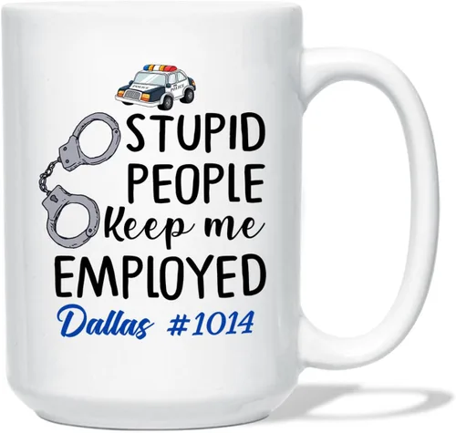 Vista 22 de Taza de café personalizada de policía de regalo para amigo compañero de trabajo, I Never Dreamed I'd Grow Up To Be A Cop Taza de café de cerámica