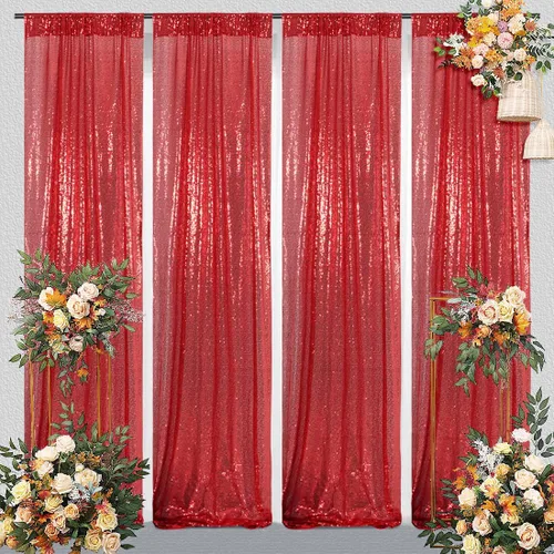 Vista 12 de Juya Delight 2 cortinas de fondo de lentejuelas brillantes de 2 x 8 pies, color azul bebé, telón de fondo de fotos con purpurina azul para bodas