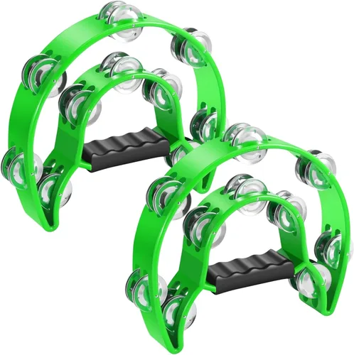 Vista 11 de Flexzion Pandereta Half Moon para adultos con jingles de doble fila, color Verde