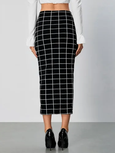 Vista 2 de Verdusa Elegante falda de largo medio a cuadros con cintura elástica para mujer