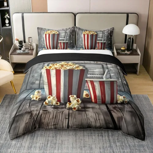 Vista 30 de Homewish Theater Cinema Poster 100% Cotton Duvet Cover Twin Size,Retro Movie Bedding Set 2Pcs for Kids Girls Boys Room Decor,Popcorn Comforter Cover