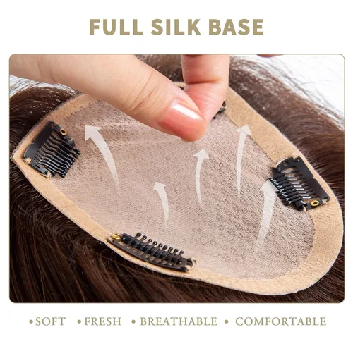 Vista 8 de MorningWigs Cubrecabello humano real para mujer, piezas de cabello de 4.7 x 5.1 in, base de seda completa con 3-4 clips para adelgazar el cabello