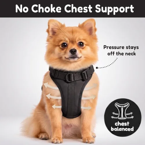 Vista 4 de Arnés para perro, chaleco de clip frontal ajustable sin tirones con acolchado suave, 3 clips para correa y diseño Oxford sin estrangulamiento Negro